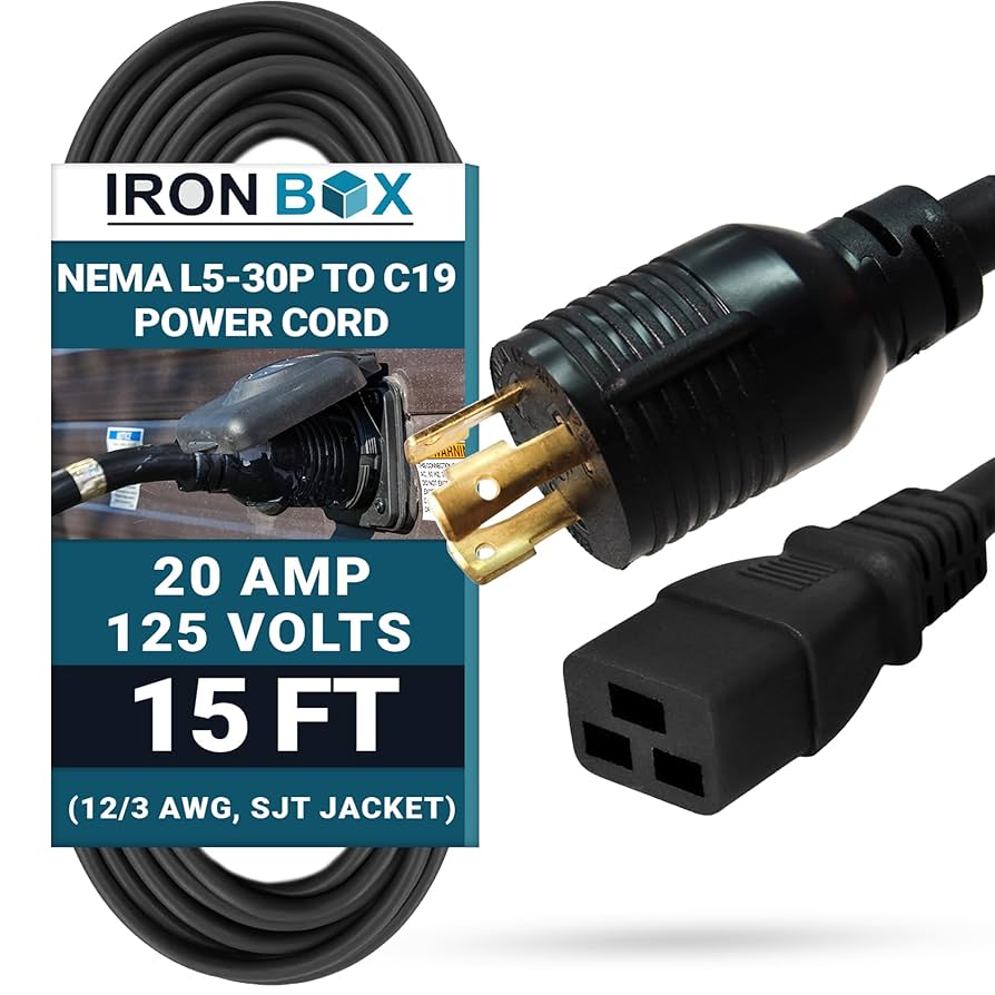 Amazon.com: IronBox NEMA L5-30P 插頭對C19 連接器電源線- 20A